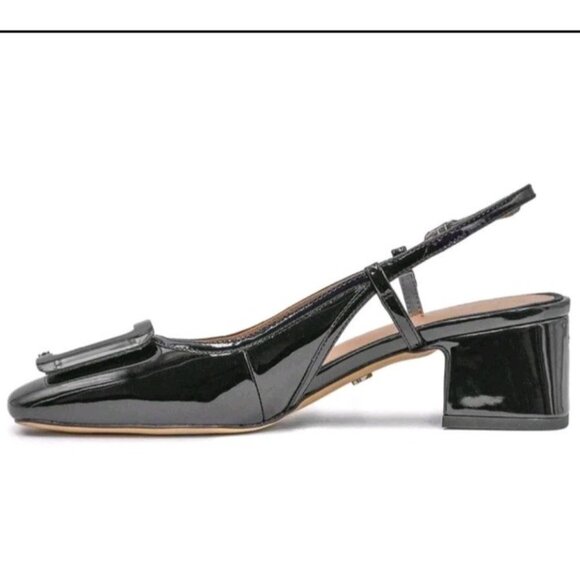 Sam Edelman Tracie Black Patent Slingback Squared Toe Buckled Pumps. (WS332) - Picture 2 of 3
